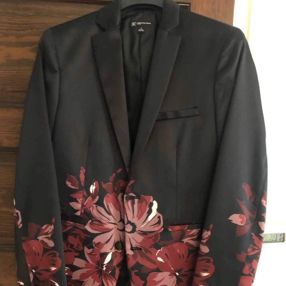 Mens INC Dress Jacket- Black Satin with Flowers